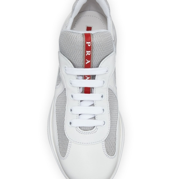 prada metallic mesh & leather sneakers